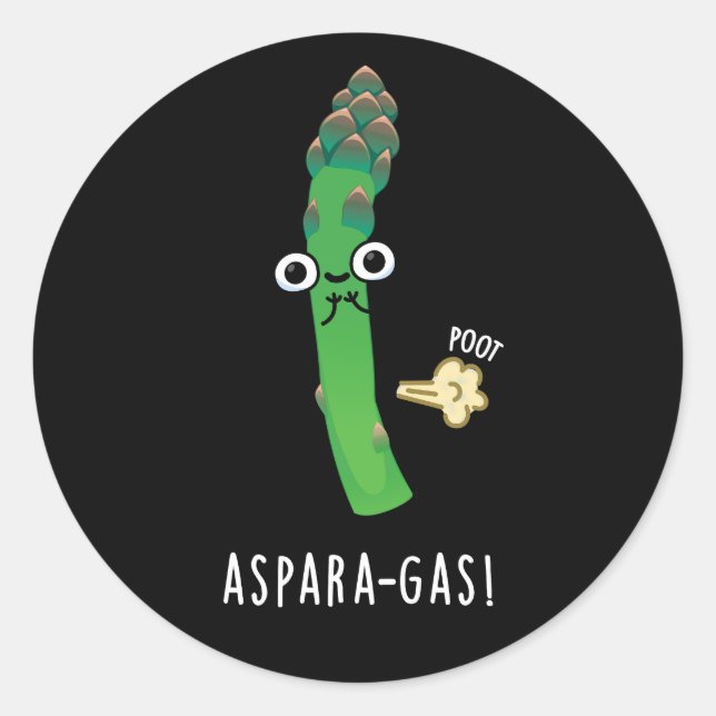 Pegatina Redonda Aspara-gas Gracioso Asparagus Veggie Pun Dark BG (Anverso)