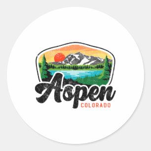 Pegatina Redonda Aspe de Aspen Colorado Co Mountain Skiing Vintage