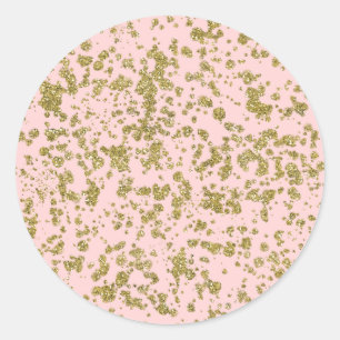 Pegatina Redonda Aspecto de purpurina rosa y dorada Glam moderno sa
