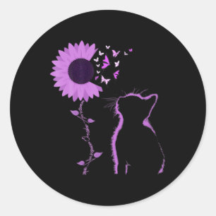 Pegatina Redonda Aspecto del gato Morado Sobredosis de mariposa de 