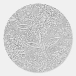 Pegatina Redonda Aspecto gris floral Grabado en relieve