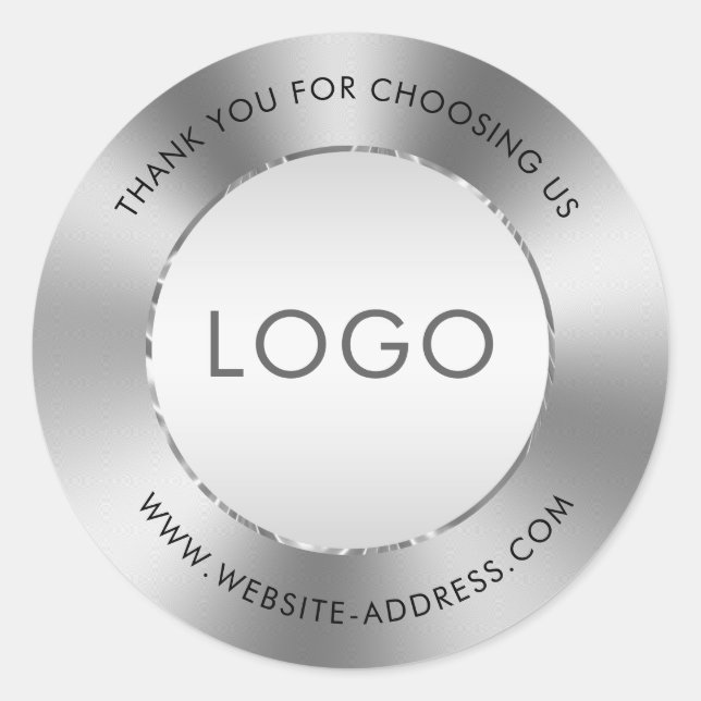 Pegatina Redonda Aspecto metálico brillante de acero inoxidable (Anverso)