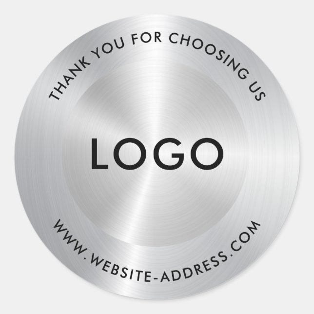 Pegatina Redonda Aspecto metálico de acero inoxidable plateado (Anverso)