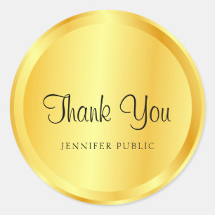 Pegatina Redonda Aspecto metálico dorado falso guión elegante de mo