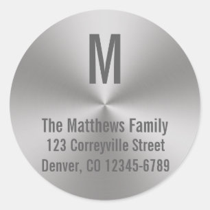 Pegatina Redonda Aspecto Metalizado cepillado del monograma platead