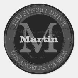 Pegatina Redonda Aspecto rebuscado | Dirección de retorno en negro