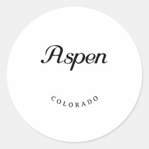 Pegatina Redonda Aspen Colorado Black Font
