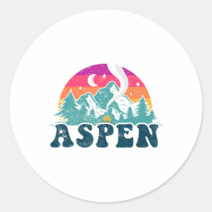 Pegatina Redonda Aspen Colorado Co Esquí de Montaña Vintage 80s Asp