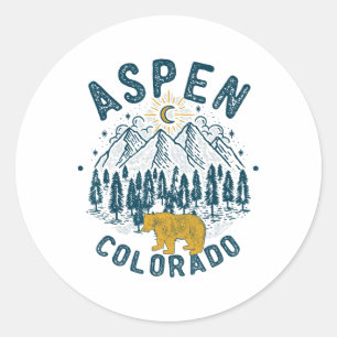Pegatina Redonda Aspen Colorado Co Montaña Esquí Vintage Aspen Sk