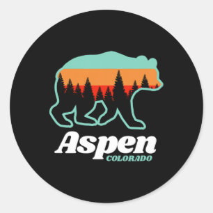 Pegatina Redonda Aspen Colorado Esquí Snowboard Bear