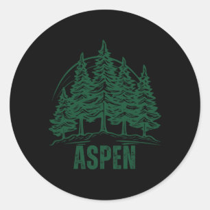 Pegatina Redonda Aspen Colorado Montañas Esquí Pino Árbol Exterior 