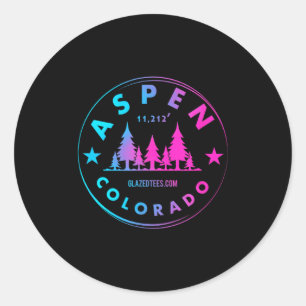 Pegatina Redonda Aspen colorado - retro bosque grande montaña 