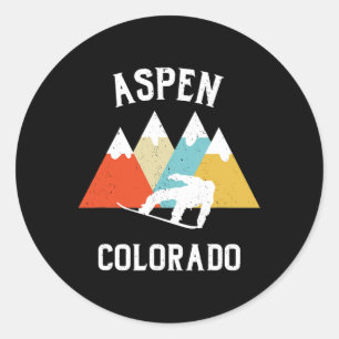 Pegatina Redonda Aspen Colorado Snowboard Vacation Souvenir