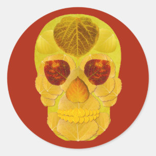 Pegatina Redonda Aspen Leaf Skull 1