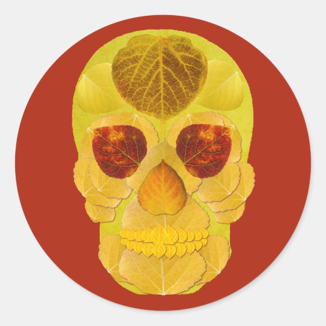 Pegatina Redonda Aspen Leaf Skull 1 (Anverso)