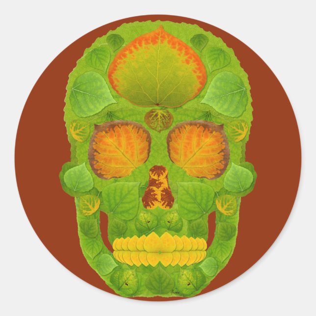 Pegatina Redonda Aspen Leaf Skull 10 (Anverso)