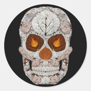 Pegatina Redonda Aspen Leaf Skull 11
