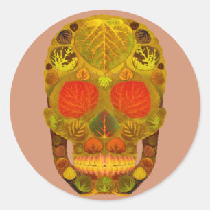 Pegatina Redonda Aspen Leaf Skull 12