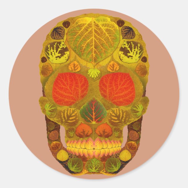 Pegatina Redonda Aspen Leaf Skull 12 (Anverso)