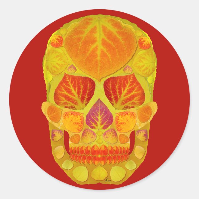 Pegatina Redonda Aspen Leaf Skull 13 (Anverso)