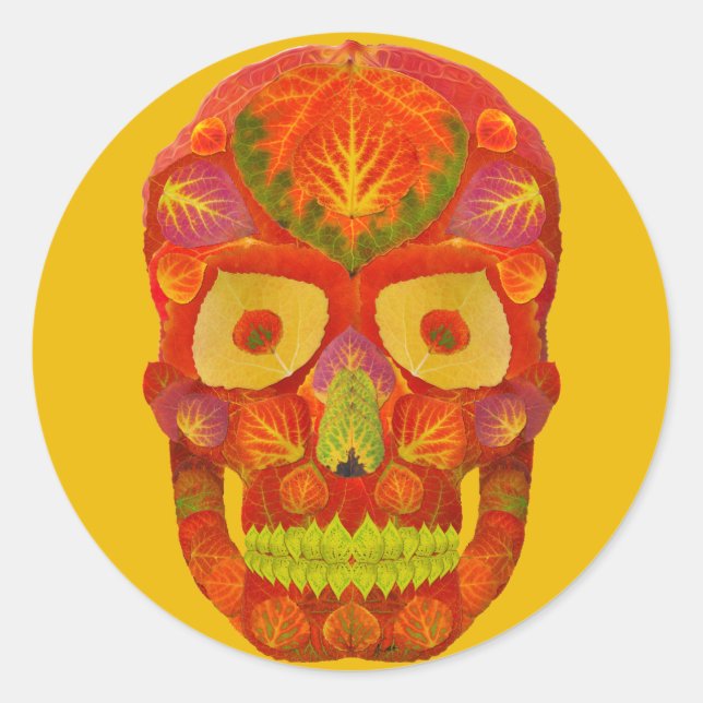 Pegatina Redonda Aspen Leaf Skull 16 (Anverso)