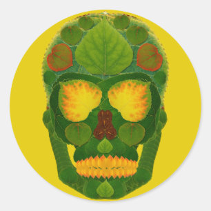 Pegatina Redonda Aspen Leaf Skull 9
