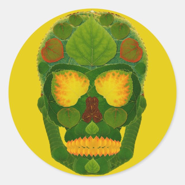 Pegatina Redonda Aspen Leaf Skull 9 (Anverso)