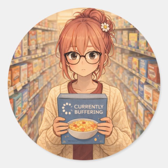 Pegatina Redonda Aster™ Currently Buffering Round Sticker Cute Aest (Anverso)