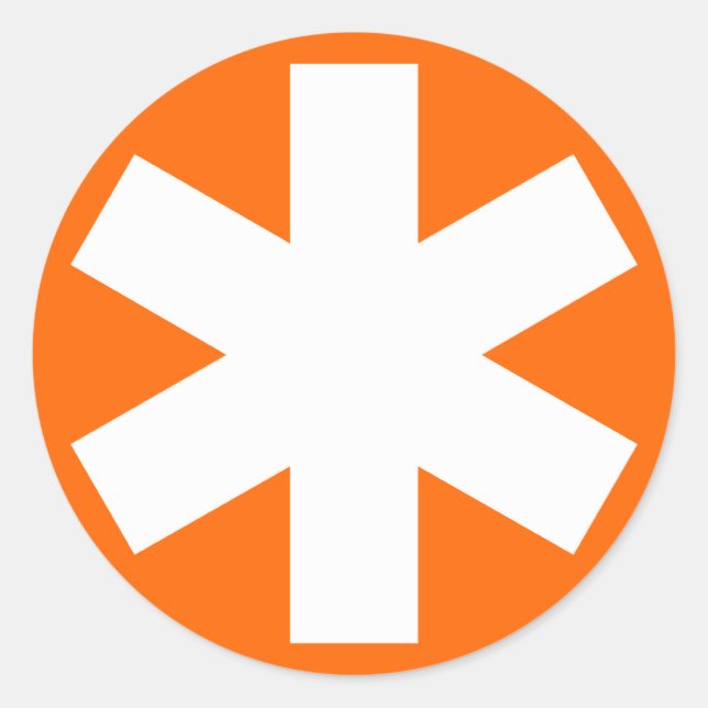Pegatina Redonda Asterisk - Blanco sobre el Naranja (Anverso)