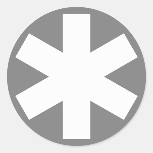 Pegatina Redonda Asterisk - Blanco sobre gris (Anverso)