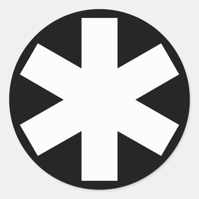 Pegatina Redonda Asterisk - Blanco sobre negro (Anverso)