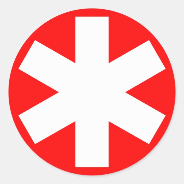 Pegatina Redonda Asterisk - Blanco sobre rojo (Anverso)