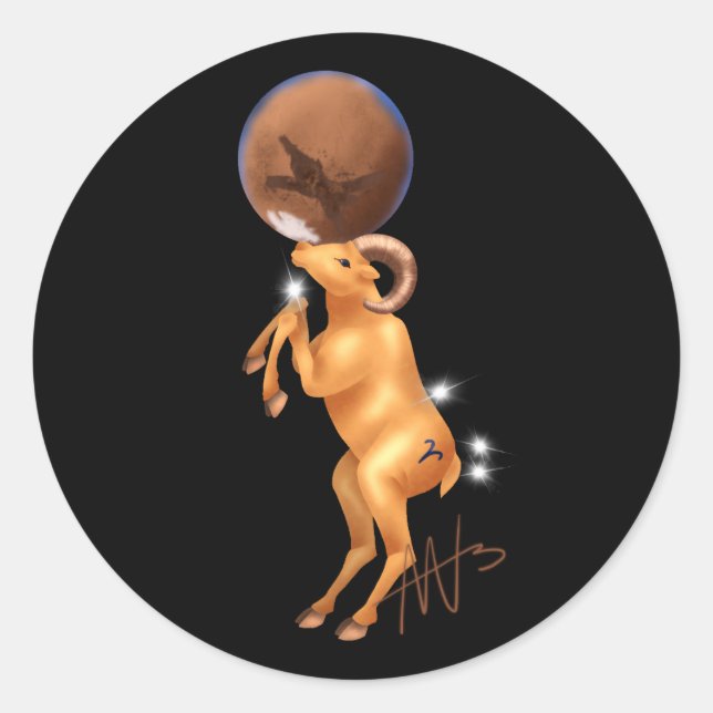 Pegatina Redonda Astro Aries Mars Zodiac (Anverso)