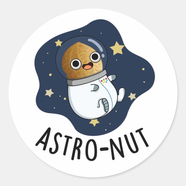 Pegatina Redonda Astro-nut Gracioso Astronauta Nut Pun (Anverso)
