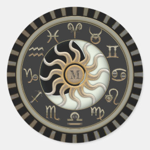 Pegatina Redonda Astrología de diseño solar y lunar