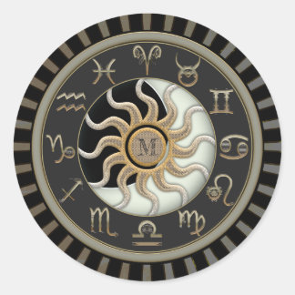 Pegatina Redonda Astrología de diseño solar y lunar