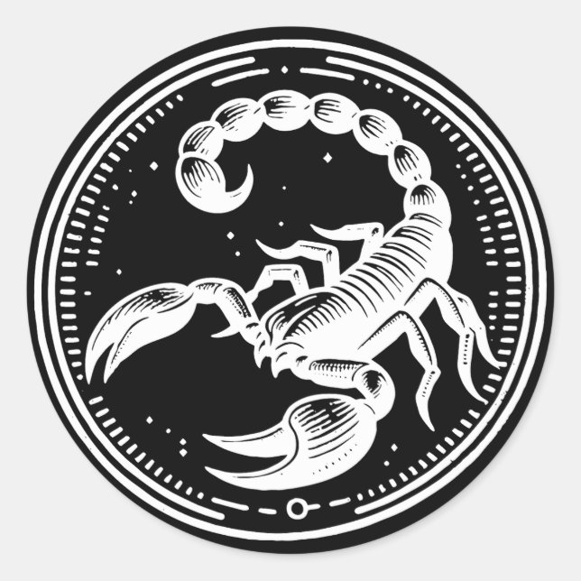 Pegatina Redonda Astrología de Escorpión Blanco Rótulo Zodiaco Esco (Anverso)
