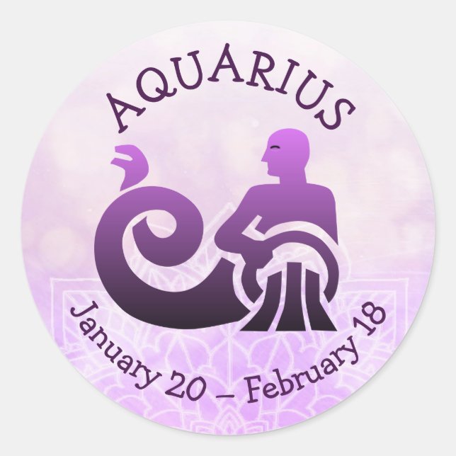 Pegatina Redonda Astrología del horóscopo Aquarius Rótulo Zodiaco (Anverso)