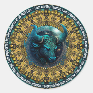 Pegatina Redonda Astrología única Afirmaciones Taurus Zodiac