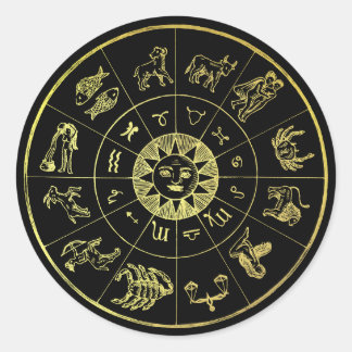 Pegatina Redonda Astrología vintage Signos de Estrella Zodiaca