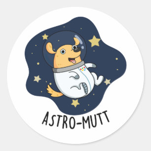 Pegatina Redonda Astromutt Funny Dog Astronauta Pun