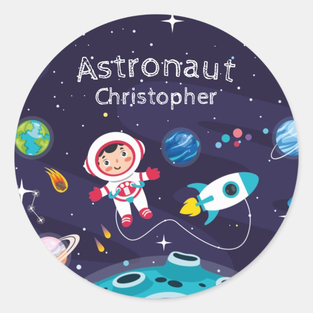 Pegatina Redonda Astronaut child on the moon, monogrammed name  (Anverso)