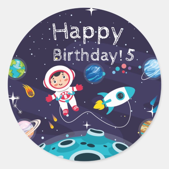 Pegatina Redonda   Astronaut child on the moon, monogrammed name (Anverso)