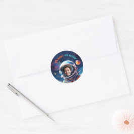 Pegatina Redonda Astronaut Deep Space Sky Planets Photo Birthday