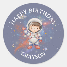 Pegatina Redonda Astronaut Outer Space Boy Birthday