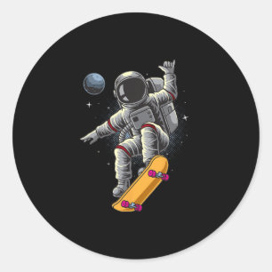 Pegatina Redonda Astronaut Patinando Espacio Planetas Luna Astrona