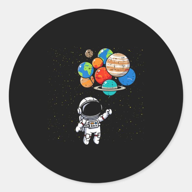 Pegatina Redonda Astronaut Planet Balloons Cute Space Galaxy Boys G (Anverso)
