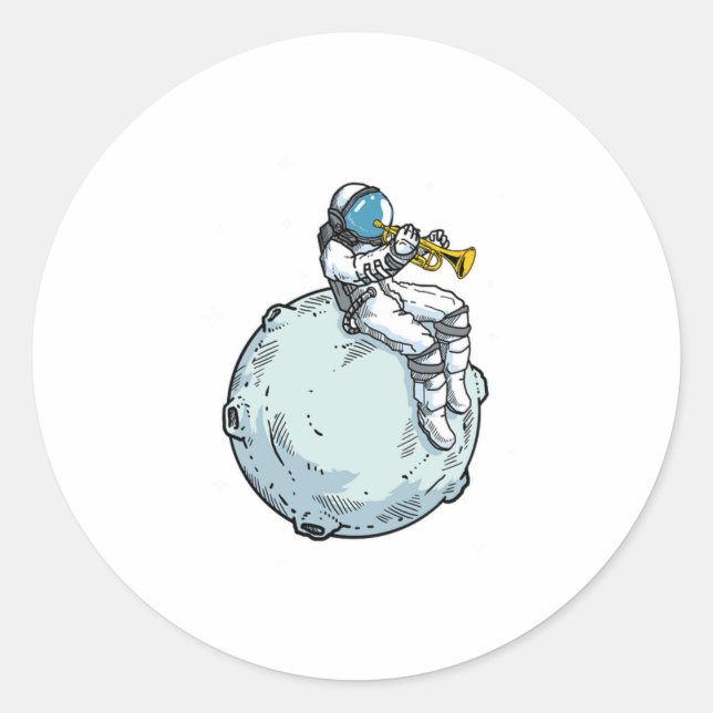 Pegatina Redonda Astronaut Playing Trumpet Music Trumpet Lover Gift (Anverso)