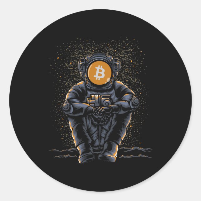 Pegatina Redonda Astronaut Sitting Bitcoin BTC To The Moon Crypto (Anverso)
