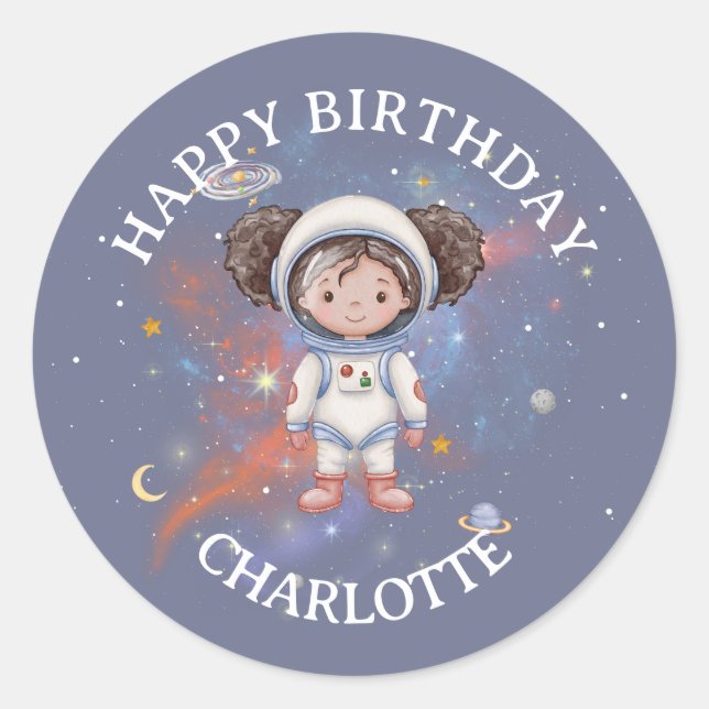 Pegatina Redonda Astronaut Space Birthday Sticker (Anverso)
